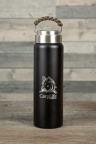 CarpLife Thermo-Angelflasche – 600 ml Fassungsvermögen – doppelwandiger Edelstahl – Camouflage-Farbe Paracord-Griff – tolles Angelgeschenk von CarpLife Products Ltd