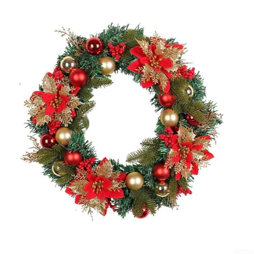 Künstlicher Weihnachtskranz, 40 x 40 x 8 cm, Weihnachtskranz, roter Rattanring, hängende Ornamente für Haustür, Weihnachten, Urlaubsdekoration (Typ B) von Carpango