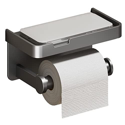 Toilettenpapierhalter mit Ablage, Raum Aluminium Toilettenpapierhalter Badezimmer Wandhalterung WC Papierhalter Regal grau von Carpango