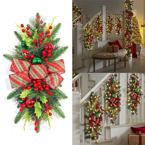 Weihnachtsgirlande, Künstliche Weihnachtstreppe Teardrop Swag Kranz Treppenhaus Blume Ring Weihnachten Treppe Dekoration von Carpango