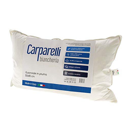 Carparelli Kopfkissen, 100 % echte Federn, hergestellt in Italien, reine Baumwolle, 50 x 80 cm von Carparelli