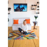 Bunter Wollteppich Dicke Gewebte Matte, Boho Home Decor von CarpathianCrafts