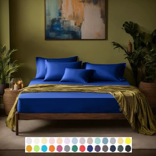 Anschmiegsames Jersey Spannbetttuch 90 x 190 cm bis 100 x 200 cm royal-blau 100% Baumwolle 15 cm bis 23 cm Steghöhe Spannlaken mit Rundum-Gummi für höchsten Komfort und entspannte Nächte von Carpe Sonno