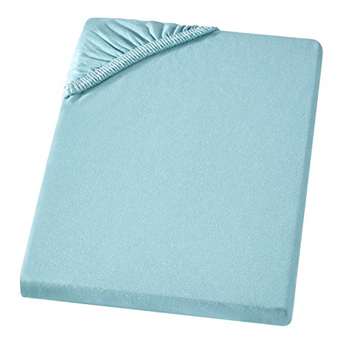 Atmungsaktiver Jerseyspannbettbezug 90 x 190 cm bis 100 x 200 cm Aqua 100% Baumwolle 15 cm bis 23 cm Steghöhe Jerseyspannbettlaken mit Rundum-Gummi für höchsten Komfort und entspannte Nächte von Carpe Sonno