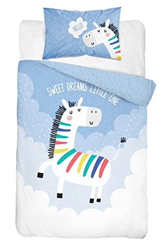 Carpe Sonno Wende-Kinderbettwäsche 135x100 cm Zebra Babybett Bettwäsche für Babys Jungen Mädchen - Baumwolle Babybettwäsche Set 2tlg mit Kissenbezug 40x60 cm Bettbezug blau von Carpe Sonno