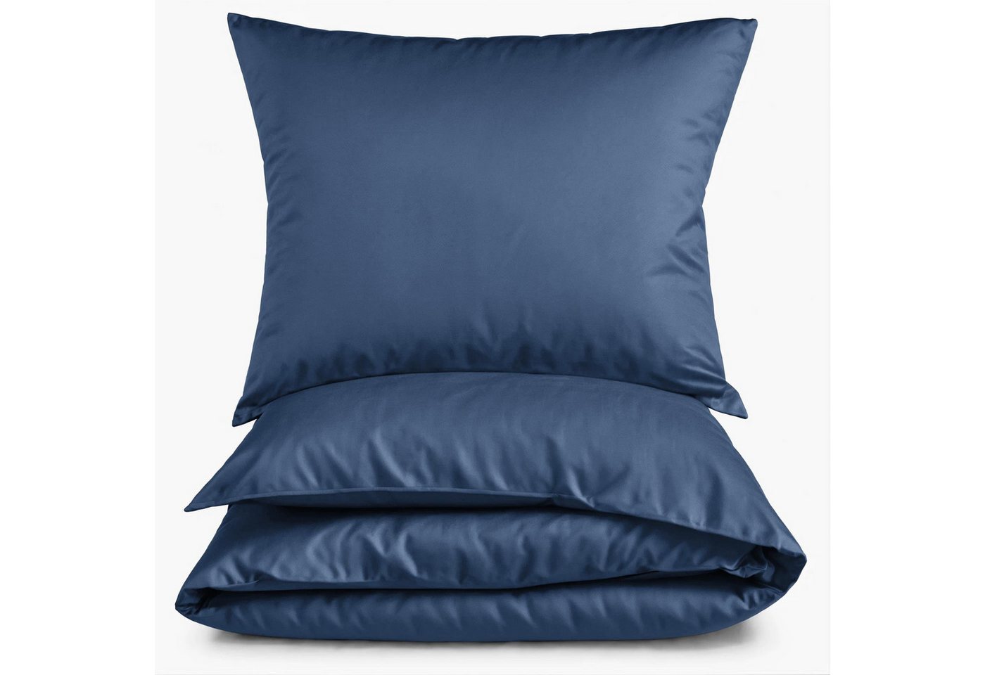 Bettwäsche Mako Satin Bettwäsche Uni Bettwäsche unifarben Satinbettwäsche Set, Carpe Sonno, Mako-Satin, 2 teilig, Mako Satin Bettwäsche 135x200 blaue Bettwäsche Marine von Carpe Sonno