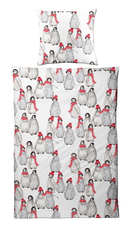 Bettwäsche Warme Winter Biber Bettwäsche 135x200 155x220 cm Baumwolle 2tlg Set, Carpe Sonno, Biber, 2 teilig, Deckenbezug + Kissenbezug Flauschige Winterbettwäsche Flanell Pinguin von Carpe Sonno