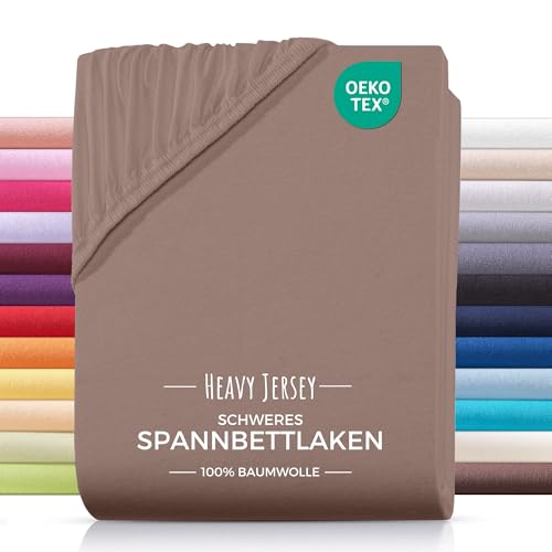 CARPE SONNO® Jersey Spannbettlaken 140x200cm Baumwolle | Laken Nougat mit Einlaufschutz & Bügelfrei Matratzenbezug bis 22cm | Bettlaken 140x200 Baumwolle | Leintuch 140x200 | Spannbetttuch 140 x 200 von Carpe Sonno