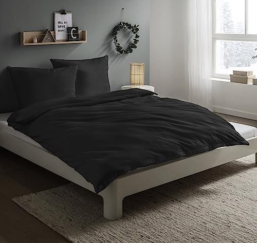 Carpe Sonno Interlock Jersey Bettwäsche 135x200 cm schwarz Uni - Bettgarnitur mit Reißverschluss aus 100% Baumwolle - Eleganter Ganzjahres-Bettbezug 2teilig mit Kopfkissenbezug 80x80 cm von Carpe Sonno