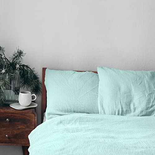 Carpe Sonno Musselin Bettwäsche 135 x 200 cm Baumwolle - 2 TLG Bettbezug-Set aus Deckenbezug + Kissenbezug mit Reißverschluss - Einfarbige Sommer-Bettwäsche Bügelfrei (Mint) von Carpe Sonno