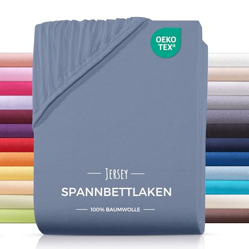 Carpe Sonno® Jersey Spannbettlaken 100x200cm Baumwolle | Laken Blau mit Einlaufschutz & Bügelfrei Matratzenbezug bis 22cm | Bettlaken 100x200 Baumwolle | Leintuch 100x200 | Spannbetttuch 100 x 200 von Carpe Sonno