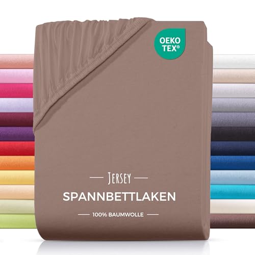 Carpe Sonno® Jersey Spannbettlaken 140x200cm Baumwolle | Laken Braun mit Einlaufschutz & Bügelfrei Matratzenbezug bis 22cm | Bettlaken 140x200 Baumwolle | Leintuch 140x200 | Spannbetttuch 140 x 200 von Carpe Sonno