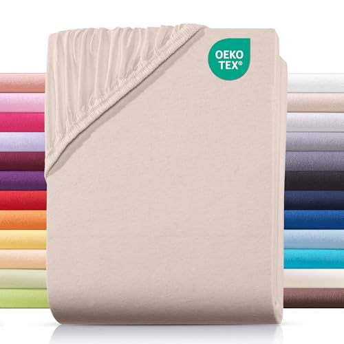 Carpe Sonno® Jersey Spannbettlaken 140x200cm Baumwolle | Laken Creme mit Einlaufschutz & Bügelfrei Matratzenbezug bis 22cm | Bettlaken 140x200 Baumwolle | Leintuch 140x200 | Spannbetttuch 140 x 200 von Carpe Sonno