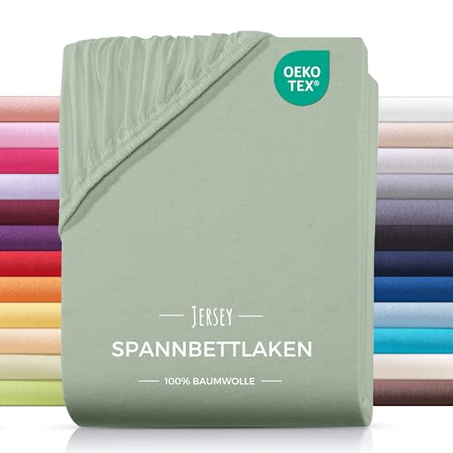 Carpe Sonno® Jersey Spannbettlaken 140x200cm Baumwolle | Laken Grün mit Einlaufschutz & Bügelfrei Matratzenbezug bis 22cm | Bettlaken 140x200 Baumwolle | Leintuch 140x200 | Spannbetttuch 140 x 200 von Carpe Sonno