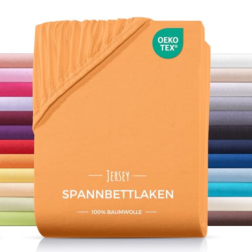 Carpe Sonno® Jersey Spannbettlaken 140x200cm Baumwolle | Laken Orange mit Einlaufschutz & Bügelfrei Matratzenbezug bis 22cm | Bettlaken 140x200 Baumwolle | Leintuch 140x200 | Spannbetttuch 140 x 200 von Carpe Sonno
