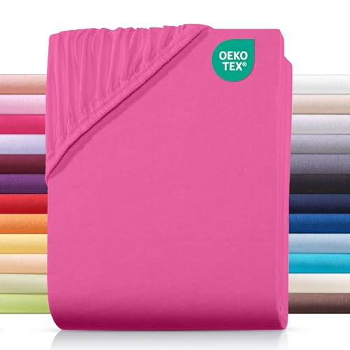 Carpe Sonno® Jersey Spannbettlaken 140x200cm Baumwolle | Laken Pink mit Einlaufschutz & Bügelfrei Matratzenbezug bis 22cm | Bettlaken 140x200 Baumwolle | Leintuch 140x200 | Spannbetttuch 140 x 200 von Carpe Sonno