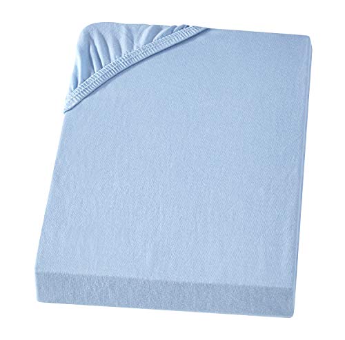 Angenehmes Jersey-Spannlaken 140-160 x 200 cm für Wasserbett und Boxspringbett bis 50 cm Steghöhe hellblau Jersey-Spannleintuch 140x200-160x200 cm aus 100% Baumwolle für höchsten Komfort von Carpe Sonno