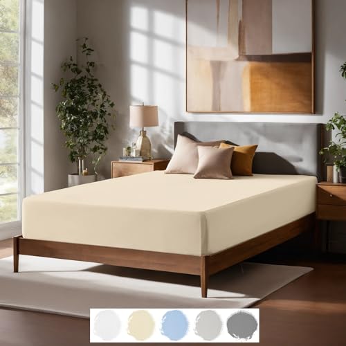 Anschmiegsames Jerseyleintuch 90-100 x 200 cm für Wasserbett und Boxspringbett bis 50 cm Steghöhe Creme Jerseyspannbettbezug Spannbettlaken 90x200-100x200 cm aus 100% Baumwolle für höchsten Komfort von Carpe Sonno