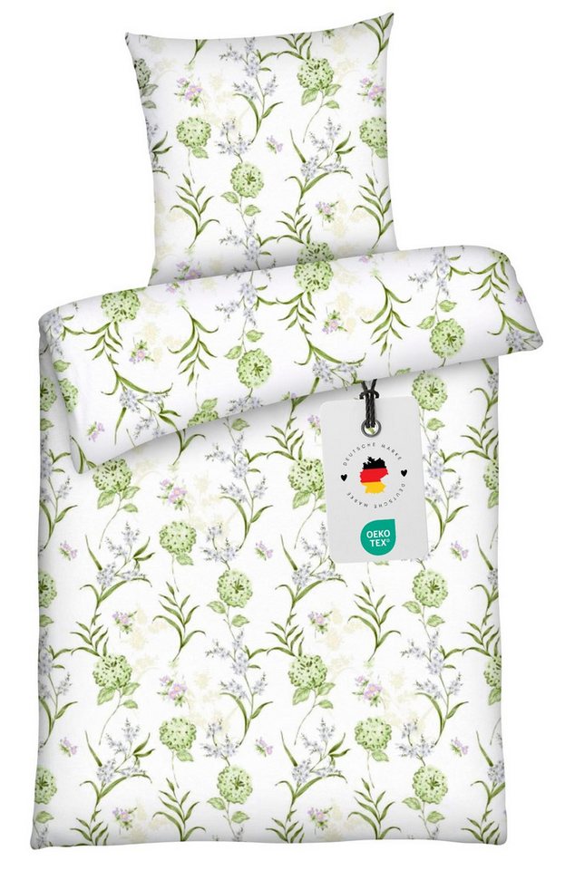 Carpe Sonno Bettwäsche 135x200 100% Baumwolle Renforce Bettbezug Blumen Grün Beige geblümt, Renforce, 2 teilig, Florale Ganzjahres Bettwaren mit Frühling Sommer Motiv von Carpe Sonno