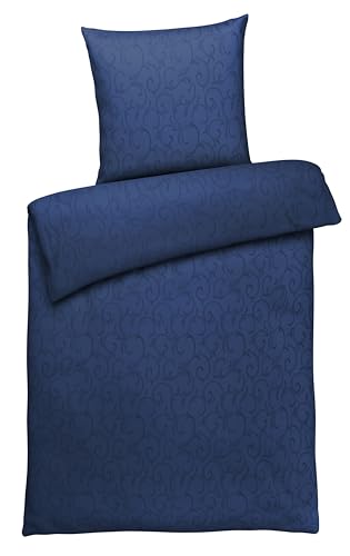 Carpe Sonno Bettwäsche Baumwolle Luxus Damast - Bettwäsche 135x200 2er Set mit Bett Bezug + Kissenbezug 80x80 cm - Hotelbettwäsche Baumwoll Bettwäsche - Luxus Bettwäsche - Ranken-Muster Dunkel-Blau von Carpe Sonno