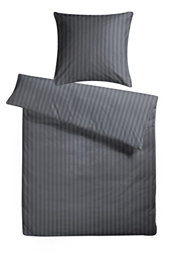 Carpe Sonno Bettwäsche Baumwolle Luxus Damast - Bettwäsche 155x220 2er Set mit Bett Bezug + Kissenbezug 80x80 cm - Hotelbettwäsche Baumwoll Bettwäsche - Luxus Bettwäsche - Gestreift in Anthrazit Grau von Carpe Sonno