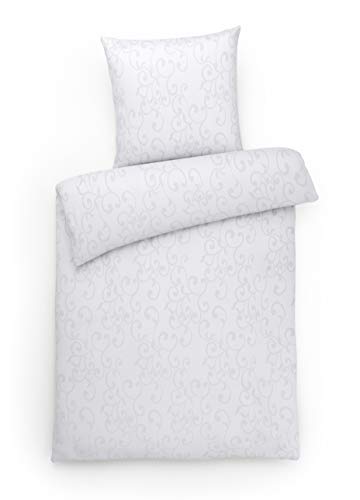 Carpe Sonno Bettwäsche Baumwolle Luxus Damast - Bettwäsche 155x220 2er Set mit Bett Bezug + Kissenbezug 80x80 cm - Hotelbettwäsche Baumwoll Bettwäsche - Luxus Bettwäsche - Ranken-Muster in Weiß von Carpe Sonno