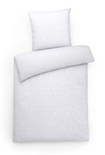 Carpe Sonno Bettwäsche Baumwolle Luxus Damast - Bettwäsche 155x220 2er Set mit Bett Bezug + Kissenbezug 80x80 cm - Hotelbettwäsche Baumwoll Bettwäsche - Luxus Bettwäsche - Ranken Muster in Weiß von Carpe Sonno