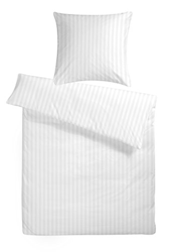 Carpe Sonno Bettwäsche Baumwolle Luxus Damast - Bettwäsche 155x220 2er Set mit Bett Bezug + Kissenbezug 80x80 cm - Hotelbettwäsche gekämmte Baumwoll Bettwäsche - Luxus Bettwäsche - Gestreift in Weiß Carpe Sonno Bettwäsche Baumwolle Luxus Damast - Bettwäsche 155x220 2er Set mit Bett Bezug + Kissenbezug 80x80 cm - Hotelbettwäsche gekämmte Baumwoll Bettwäsche - Luxus Bettwäsche - Gestreift in Weiß von Carpe Sonno