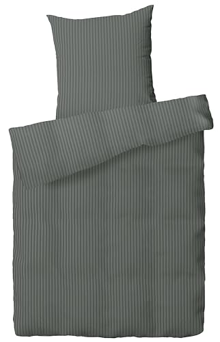 Carpe Sonno Bettwäsche Baumwolle Luxus Damast - Bettwäsche 155x220 2er Set mit Bett Bezug Kissenbezug 80x80 cm - Hotelbettwäsche gekämmte Baumwoll Bettwäsche Luxus Bettwäsche Fein Gestreift Anthrazit von Carpe Sonno