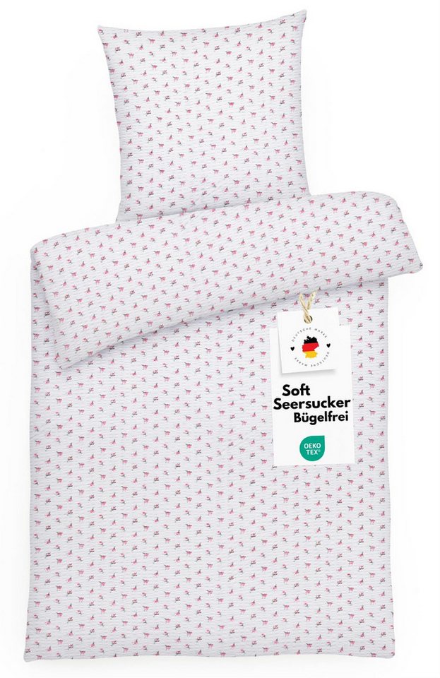 Carpe Sonno Bettwäsche Seersucker 135x200 155x220 Bügelfrei Blumen Rosen Baumwolle Sommer Set, Seersucker, 2 teilig, Hochwertige Bettwaren Bügelfrei Blumen Weiß Rosa von Carpe Sonno