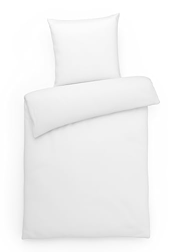 Carpe Sonno Elegante Interlock Jersey-Bettwäsche 135 x 200 cm einfarbig warm-weiße Ganzjahresbettwäsche mit Reißverschluss aus 100% Baumwolle - 2-teiliges Bettwäsche-Set mit Kopfkissenbezug von Carpe Sonno