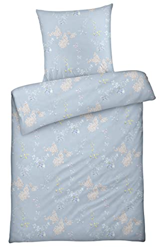 Carpe Sonno Elegante Interlock-Jersey Bettwäsche 135x200 Ganzjahres-Bettwäsche mit Reißverschluss aus 100% Baumwolle - 2-teilige geblümte Bettwäsche mit Schmetterlinge- Blumen Blau von Carpe Sonno