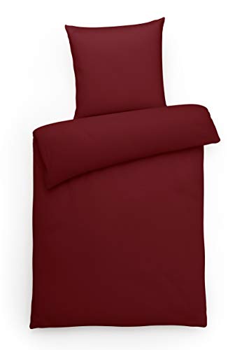 Carpe Sonno Interlock Jersey Bettwäsche 155x220 cm Bordeaux-rot - Bettgarnitur mit Reißverschluss aus 100% Baumwolle - Eleganter Frühling und Sommer Bettbezug 2teilig mit Kopfkissenbezug 80x80 cm von Carpe Sonno