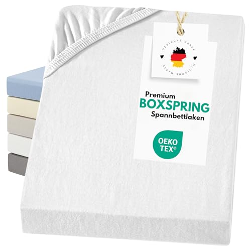CARPE SONNO Boxspringbett Spannbettlaken 180x200cm - 200x200cm Kochfest Bügelfrei & bis 50cm Höhe | Jersey Baumwoll Bettlaken 180x200 200x200 für Boxspring & Wasserbetten | Spannbetttücher Weiß CARPE SONNO Boxspringbett Spannbettlaken 180x200cm - 200x200cm Kochfest Bügelfrei & bis 50cm Höhe | Jersey Baumwoll Bettlaken 180x200 200x200 für Boxspring & Wasserbetten | Spannbetttücher Weiß von Carpe Sonno