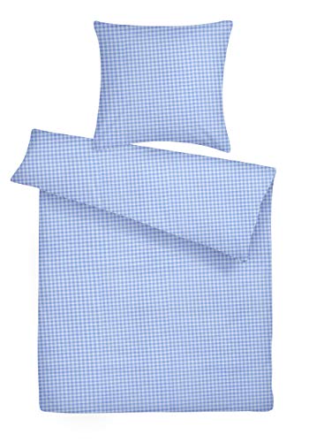 Carpe Sonno Mako Perkal Bettwäsche 135 x 200 cm Hellblau - Bettbezug mit Karo Muster aus 100% gekämmter Baumwolle Blau mit Kopfkissen Bezug 80 x 80 cm - Bettgarnitur 2 teiliges Set Made in Austria von Carpe Sonno