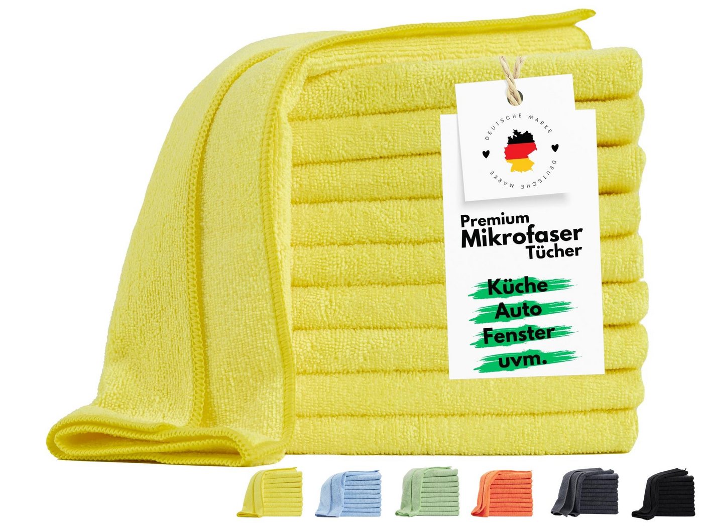 Carpe Sonno Fusselfrei Putztücher Fenstertücher Reinigungstücher Lappen Küche Auto Mikrofasertuch (Mikrofaser, 40x40 cm, Spar-Set, 10-tlg., 10 Mikrofasertücher, Microfasertücher für streifenfreie Reinigung & Politur Putzlappen Gelb) von Carpe Sonno