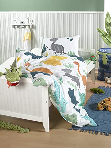 Carpe Sonno Kinderbettwäsche 135x100 cm Dinosaurier Babybett Bettwäsche für Babys Jungen - Baumwolle Babybettwäsche Set 2tlg mit Kissenbezug 40x60 cm Bettbezug bunt von Carpe Sonno