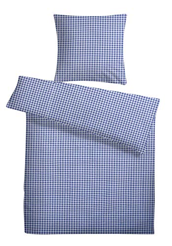 Carpe Sonno Seersucker Bettwäsche 135 x 200 cm Baumwolle - 2 teilig Bettwäsche-Sets aus Deckenbezug + Kissenbezug - mit Reißverschluss für Bettwäsche - Kariert Bettwäsche Bügelfrei - Blau von Carpe Sonno