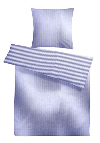 Carpe Sonno Seersucker Bettwäsche 135 x 200 cm Baumwolle - 2 teilig Bettwäsche-Sets aus Deckenbezug + Kissenbezug - mit Reißverschluss für Bettwäsche - Gestreift Bettwäsche Bügelfrei - Blau von Carpe Sonno