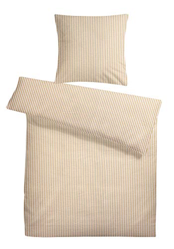 Carpe Sonno Seersucker Bettwäsche 135 x 200 cm Baumwolle - 2 teilig Bettwäsche-Sets aus Deckenbezug + Kissenbezug - mit Reißverschluss für Bettwäsche - Gestreift Bettwäsche Bügelfrei - Creme von Carpe Sonno