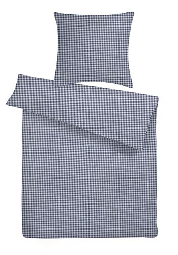Carpe Sonno Mako Perkal Bettwäsche 155 x 220 cm Grau kariert - Sommerbettwäsche aus 100% Baumwolle robuster Qualitäts Reißverschluss - Bettgarnitur Set 2 teilig mit 1 Kopfkissen Bezug dunkelgrau von Carpe Sonno