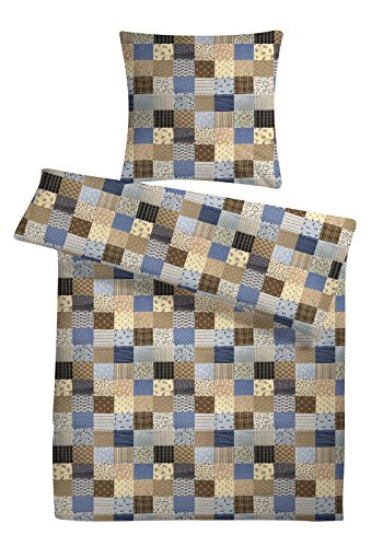 Carpe Sonno Seersucker Bettwäsche 155 x 220 cm Baumwolle - 2 teilig Bettwäsche-Sets aus Deckenbezug + Kissenbezug - mit Reißverschluss für Bettwäsche - Patchwork Bettwäsche Bügelfrei - Blau von Carpe Sonno