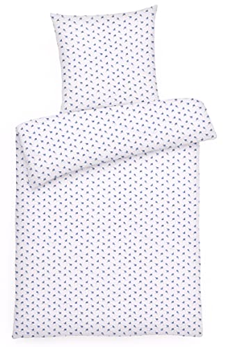 Carpe Sonno Seersucker Bettwäsche 155 x 220 cm Baumwolle - 2 teilig Bettwäsche-Sets aus Deckenbezug + Kissenbezug - mit Reißverschluss für Bettwäsche - Geblümt Bettwäsche Bügelfrei - Blau von Carpe Sonno