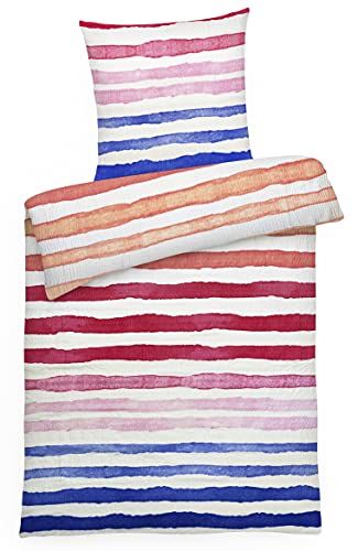Carpe Sonno Seersucker Bettwäsche 200 x 200 cm Baumwolle - 3 teilig Bettwäsche-Sets aus Deckenbezug + Kissenbezug - mit Reißverschluss für Bettwäsche - Gestreift Bettwäsche Bügelfrei - Blau von Carpe Sonno