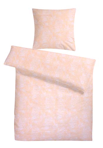Carpe Sonno Seersucker Bettwäsche 135 x 200 cm Baumwolle - 2 teilig Bettwäsche-Sets aus Deckenbezug + Kissenbezug - mit Reißverschluss für Bettwäsche - Einfarbig Bettwäsche Bügelfrei - Wolken Apricot von Carpe Sonno