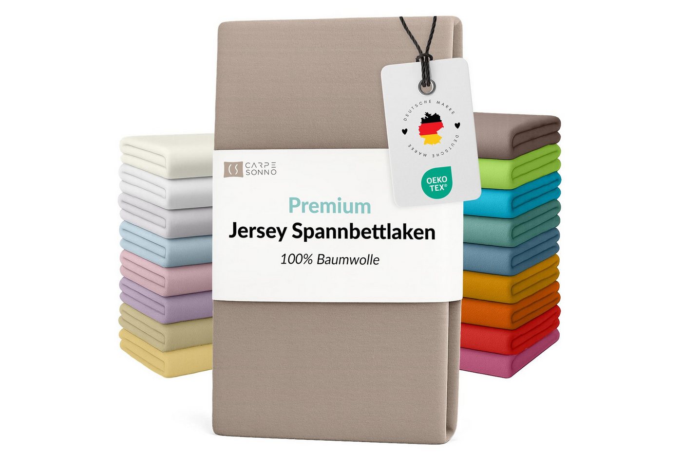 Carpe Sonno Spannbettlaken Jersey Bettlaken 90x200 100x200 140x200 160x200 180x200 200x200 & x220, Jersey, Gummizug: rundum, (1 Stück), Für Matratzen bis 25cm Höhe - 100% Baumwolle - MADE IN EU - OEKO-TEX® von Carpe Sonno