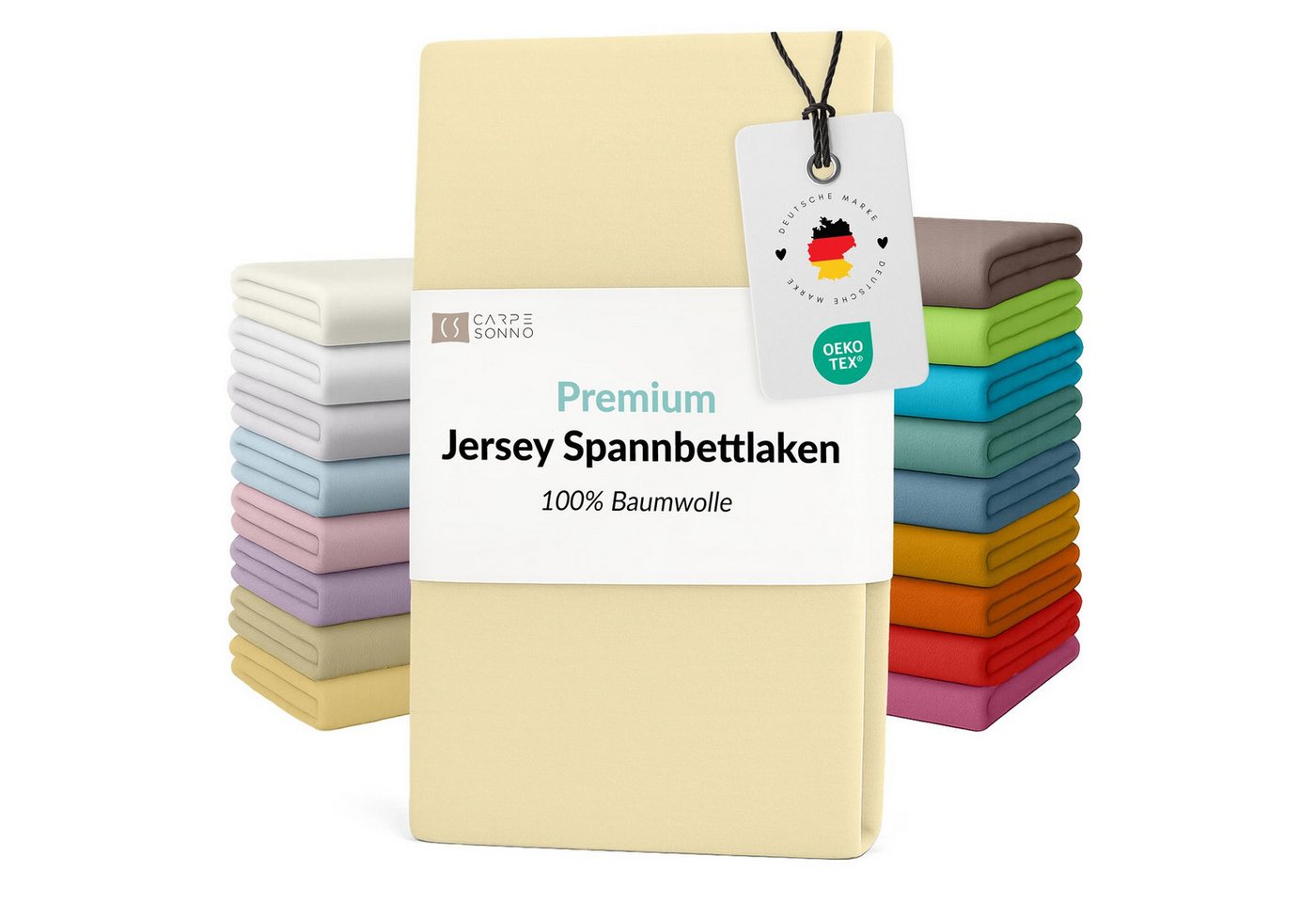Carpe Sonno Spannbettlaken Jersey Bettlaken 90x200 100x200 140x200 160x200 180x200 200x200 & x220, Jersey, Gummizug: rundum, (1 Stück), Für Matratzen bis 25cm Höhe - 100% Baumwolle - MADE IN EU - OEKO-TEX® von Carpe Sonno