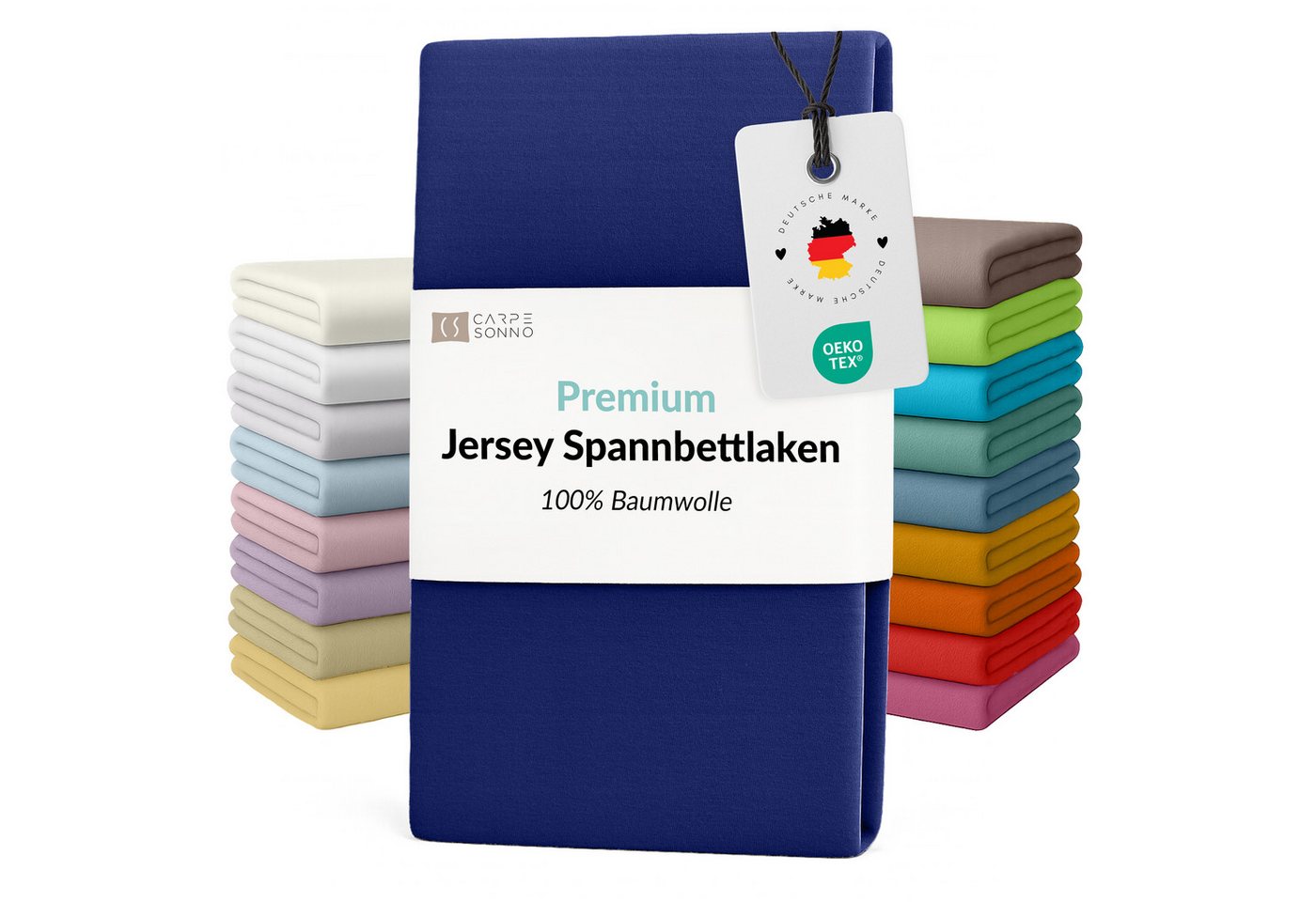 Carpe Sonno Spannbettlaken Jersey Bettlaken 90x200 100x200 140x200 160x200 180x200 200x200 & x220, Jersey, Gummizug: rundum, (1 Stück), Für Matratzen bis 25cm Höhe - 100% Baumwolle - MADE IN EU - OEKO-TEX® von Carpe Sonno