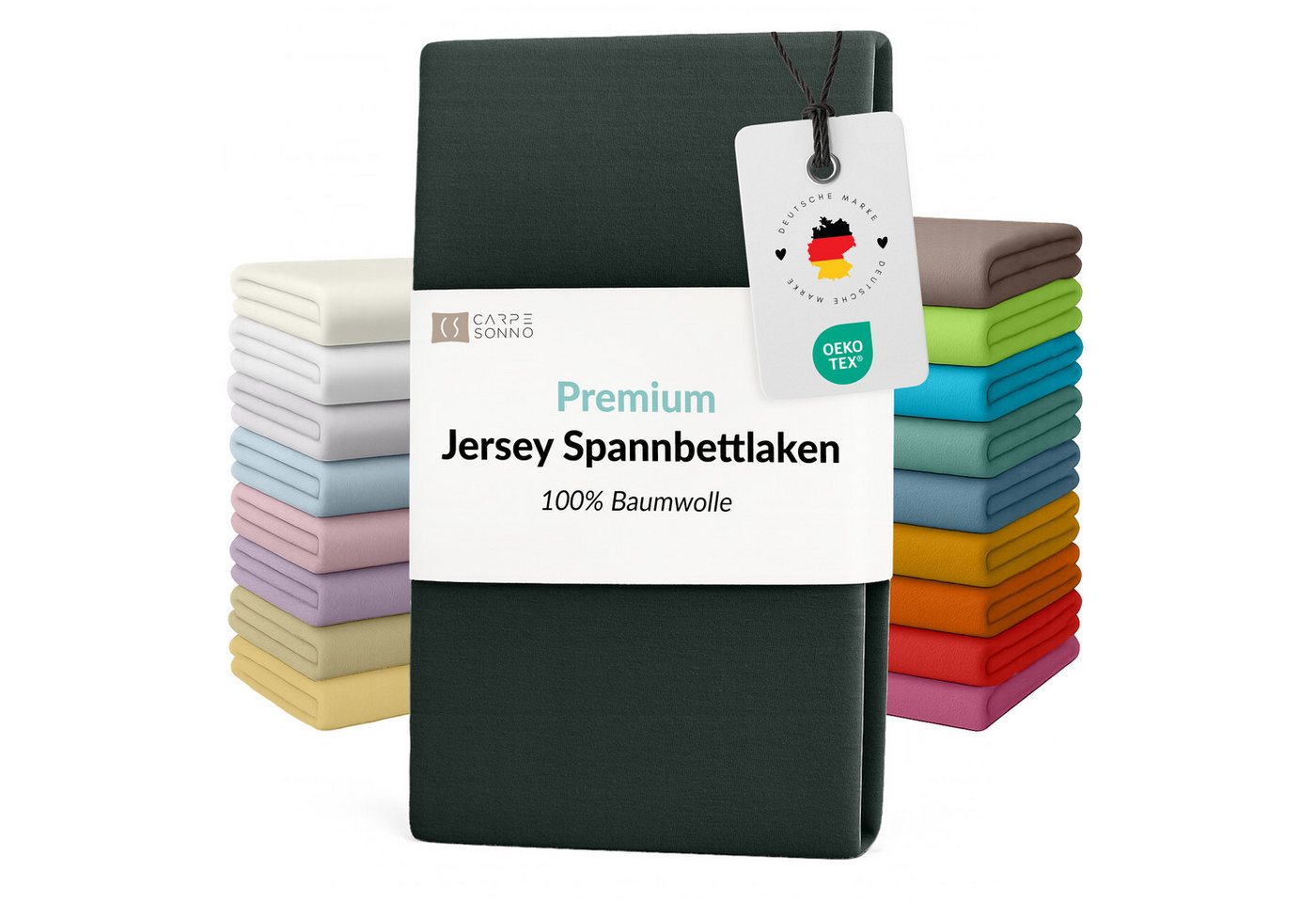 Carpe Sonno Spannbettlaken Jersey Bettlaken 90x200 100x200 140x200 160x200 180x200 200x200 & x220, Jersey, Gummizug: rundum, (1 Stück), Für Matratzen bis 25cm Höhe - 100% Baumwolle - MADE IN EU - OEKO-TEX® von Carpe Sonno