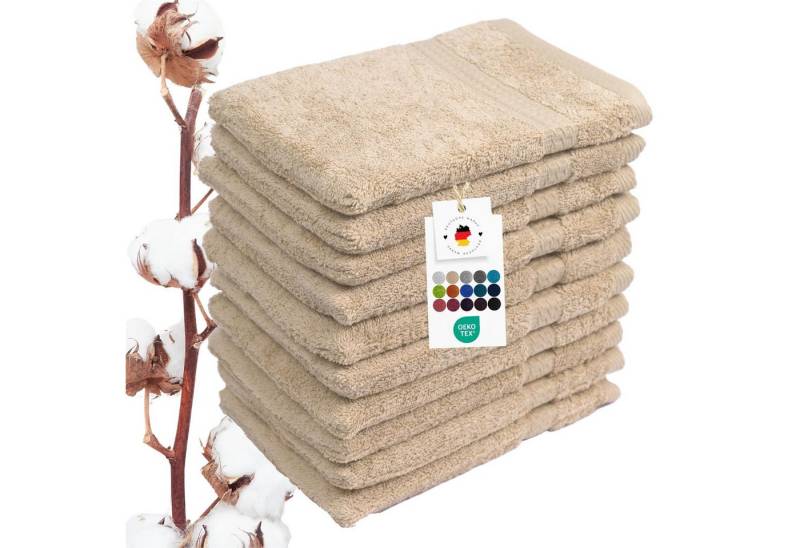 Carpe Sonno Waschhandschuh Waschlappen 10er Set Baumwolle Frottee Gesicht Körper Weich Saugstark, Frottier (Spar-Set, 10-St), 500 g/m² Handwaschlappen mit Aufhängeschlaufe Erwachsene Kinder Baby von Carpe Sonno